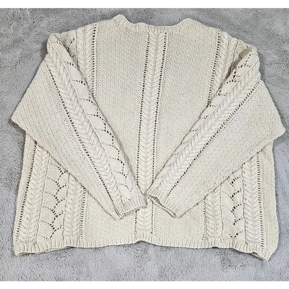 DKNY Cable Knit Sweater, Vintage 1990's Y2K  Handknit, 100% Cotton, Womens Sz M - Picture 7 of 10